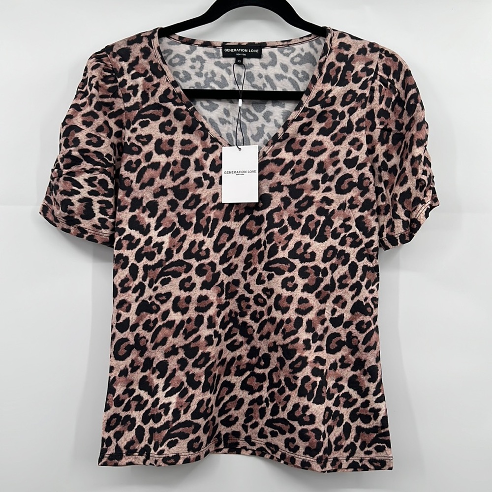 NWT Generation Love Leopard Print Short Sleeve Tee Women’s XL